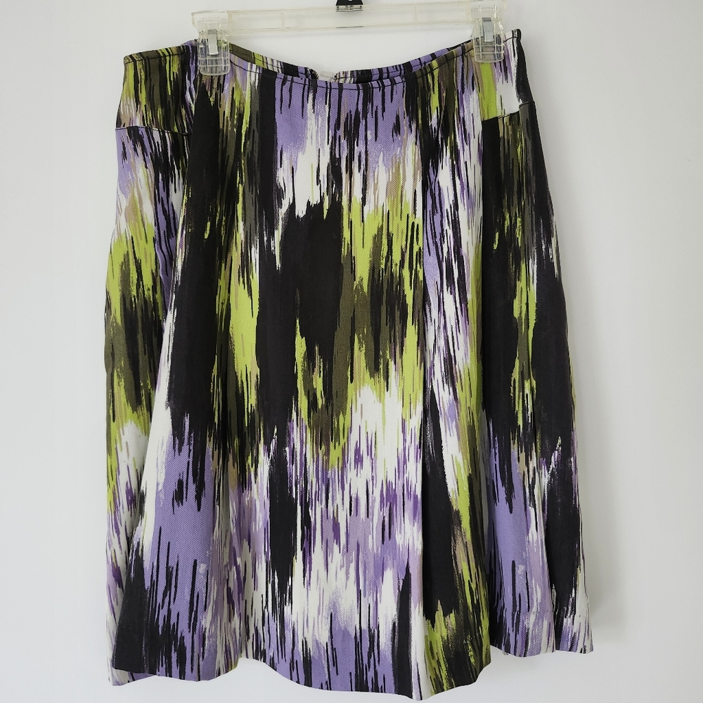 SPANNER WOMEN'S 100% Tencel pleated SKIRT Size 10 fully lined green purple